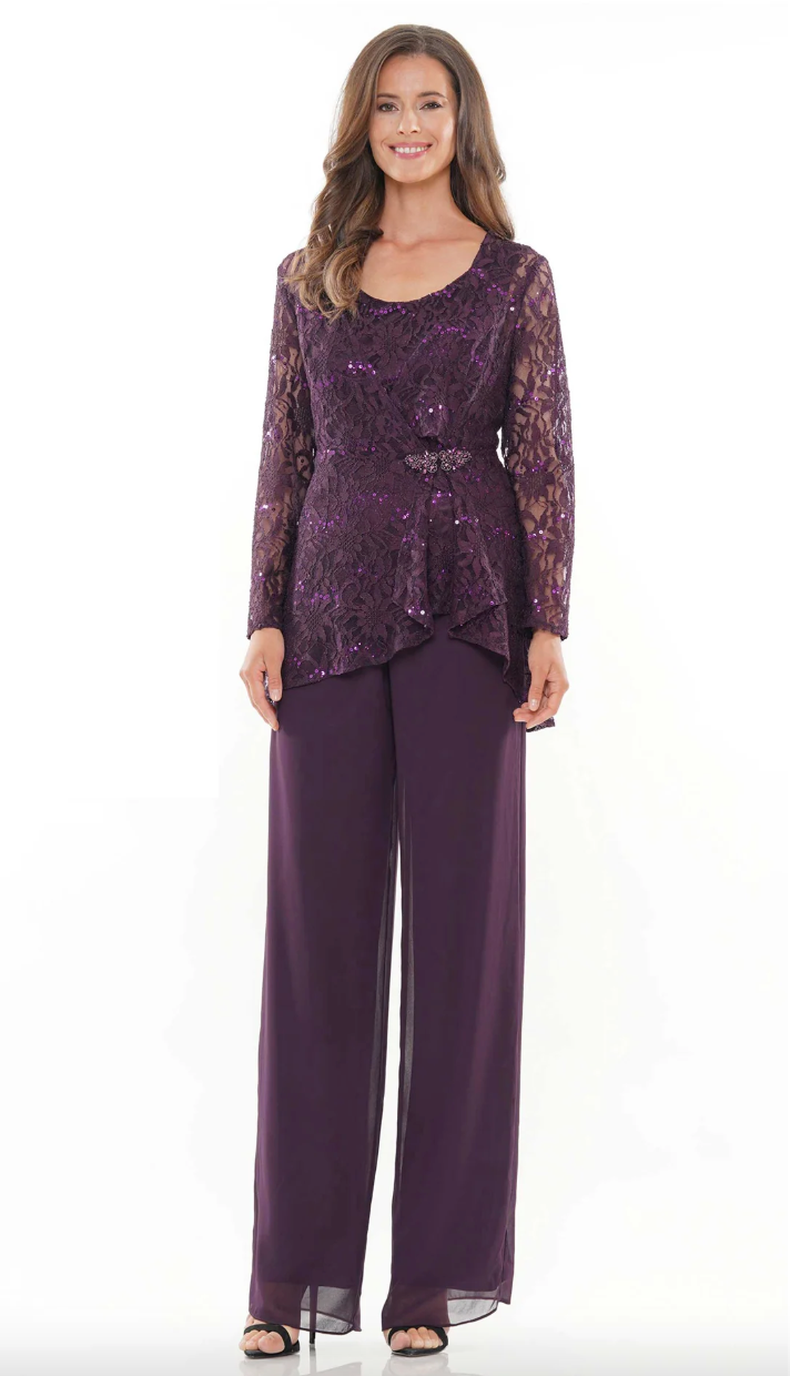 LACE & SEQUIN TOP + CAMISOLE PAIRED WITH CHIFFON PANTS MARSONI BY COLORS M305