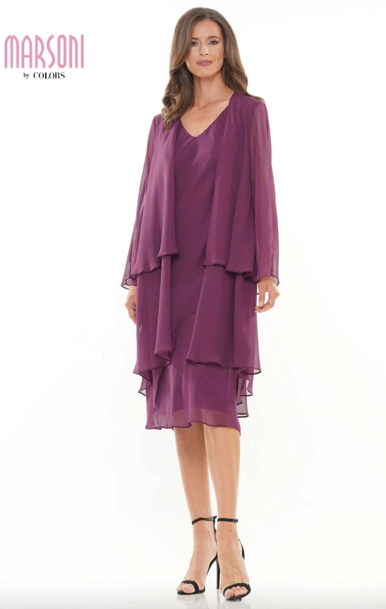 YORYU CHIFFON SHEATH TEA LENGTH DRESS WITH JACKET MARSONI BY COLORS DRESS M307
