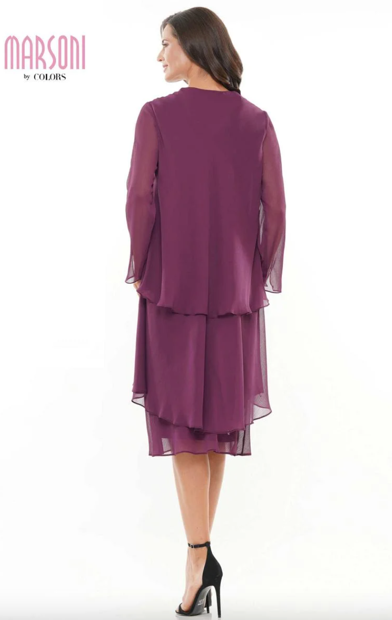 YORYU CHIFFON SHEATH TEA LENGTH DRESS WITH JACKET MARSONI BY COLORS DRESS M307