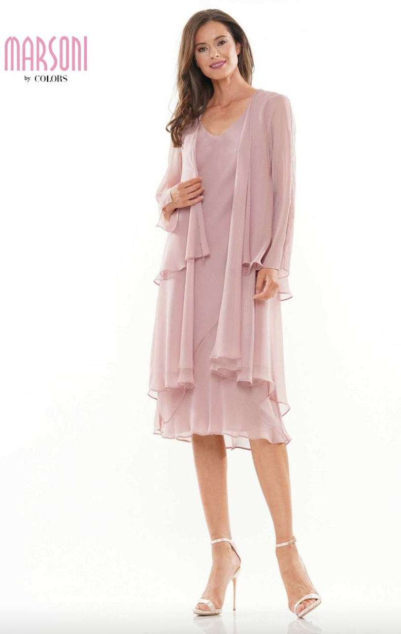 YORYU CHIFFON SHEATH TEA LENGTH DRESS WITH JACKET MARSONI BY COLORS DRESS M307