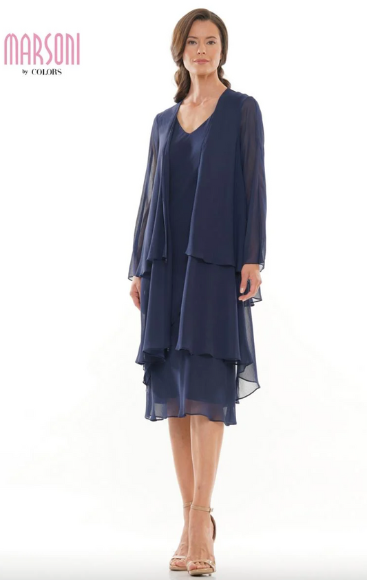 YORYU CHIFFON SHEATH TEA LENGTH DRESS WITH JACKET MARSONI BY COLORS DRESS M307