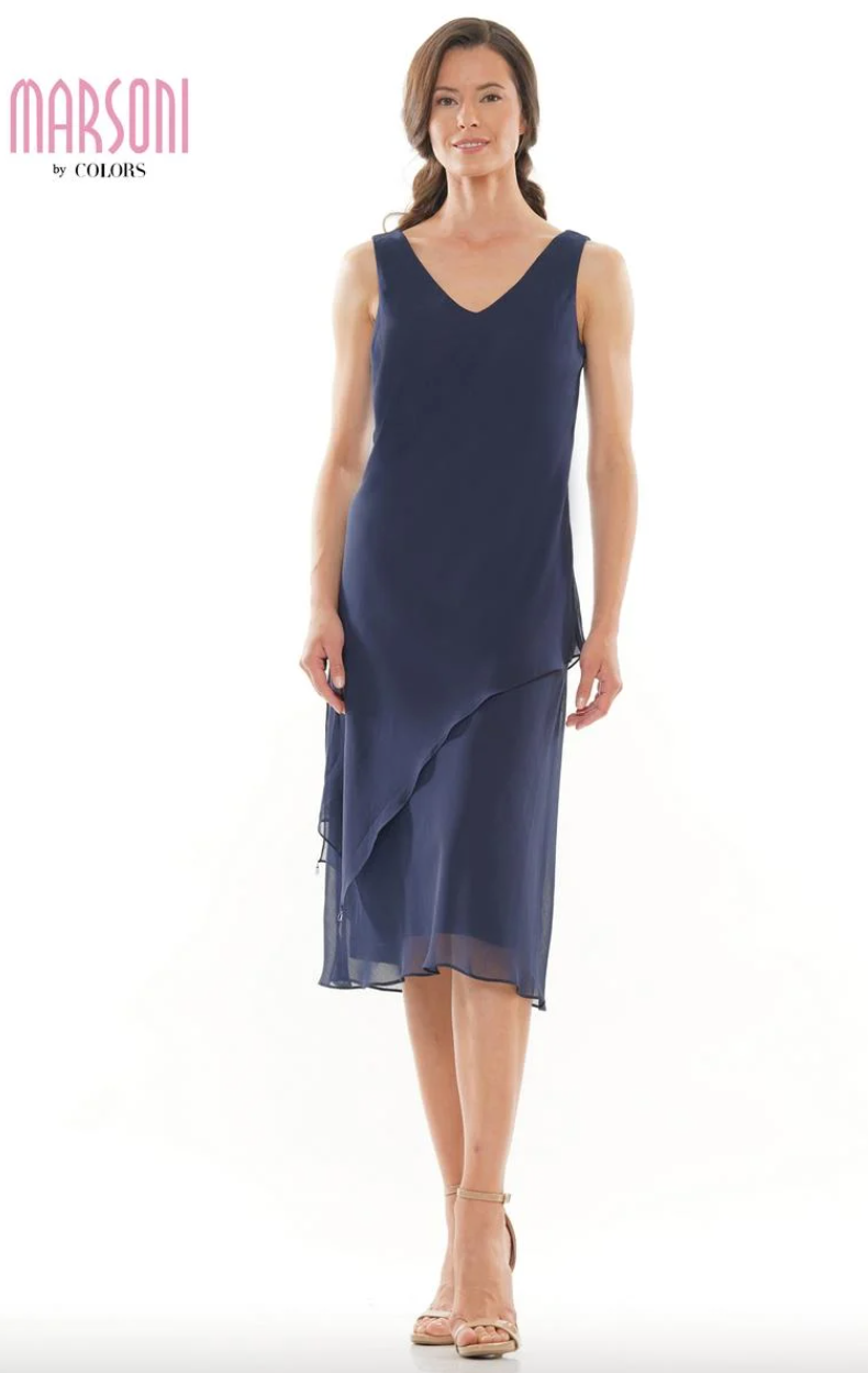 YORYU CHIFFON SHEATH TEA LENGTH DRESS WITH JACKET MARSONI BY COLORS DRESS M307