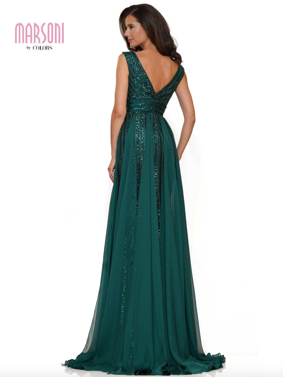 GLAMOROUS ALLOVER SEQUIN GOWN WITH CHIFFON SASHES MARSONI BY COLORS DRESS M314