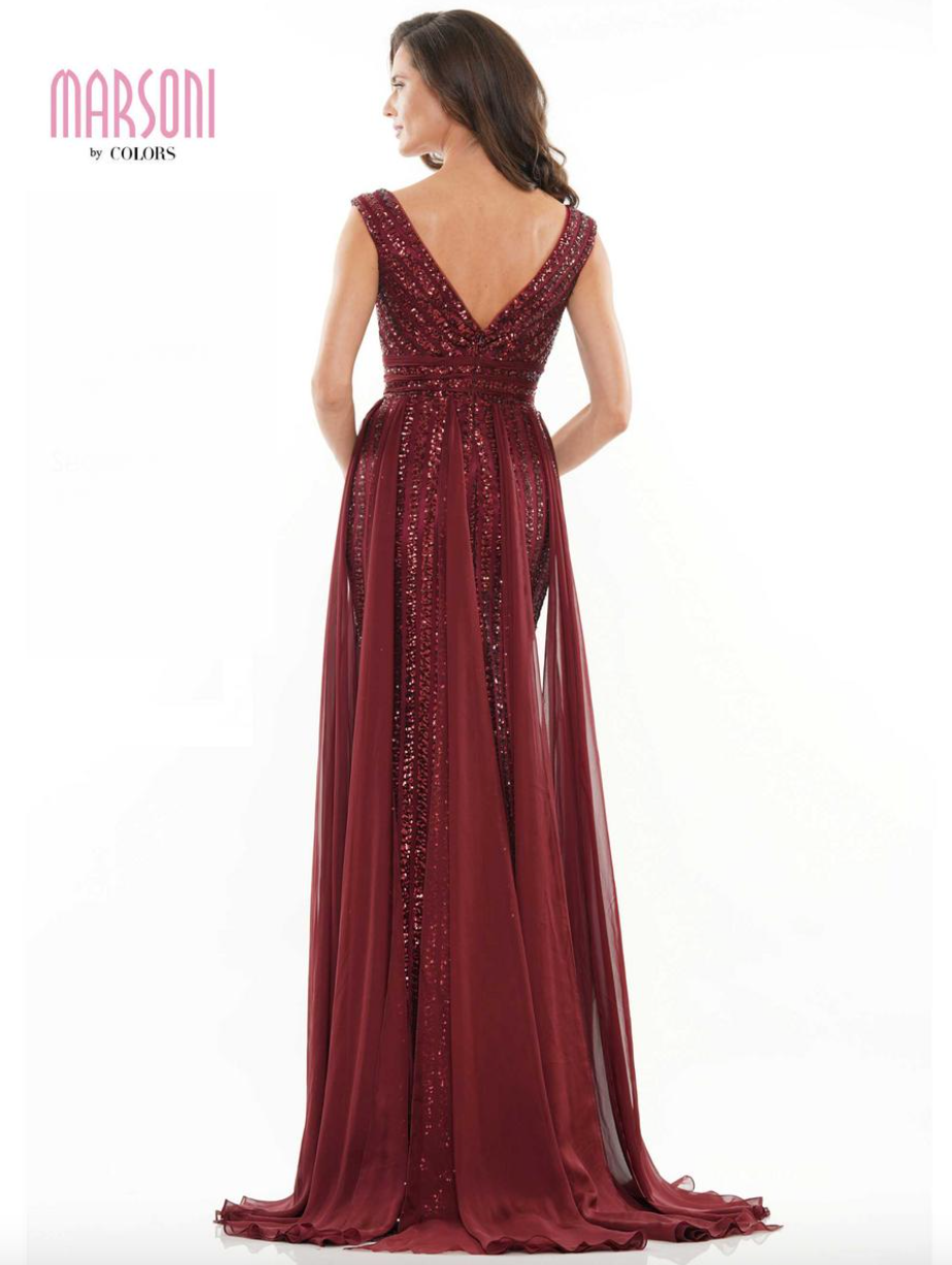 GLAMOROUS ALLOVER SEQUIN GOWN WITH CHIFFON SASHES MARSONI BY COLORS DRESS M314