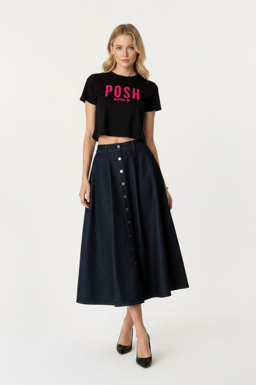 1st EDITION POSH BRANDED FLOWY CROP TOP T-SHIRT