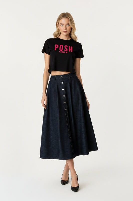 1st EDITION POSH BRANDED FLOWY CROP TOP T-SHIRT