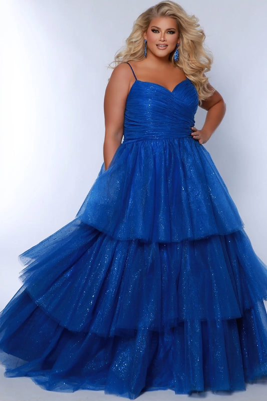 CURVY TOP TIER SPARKLE BALLGOWN WITH POCKETS BY SYDNEY'S CLOSET SC7392