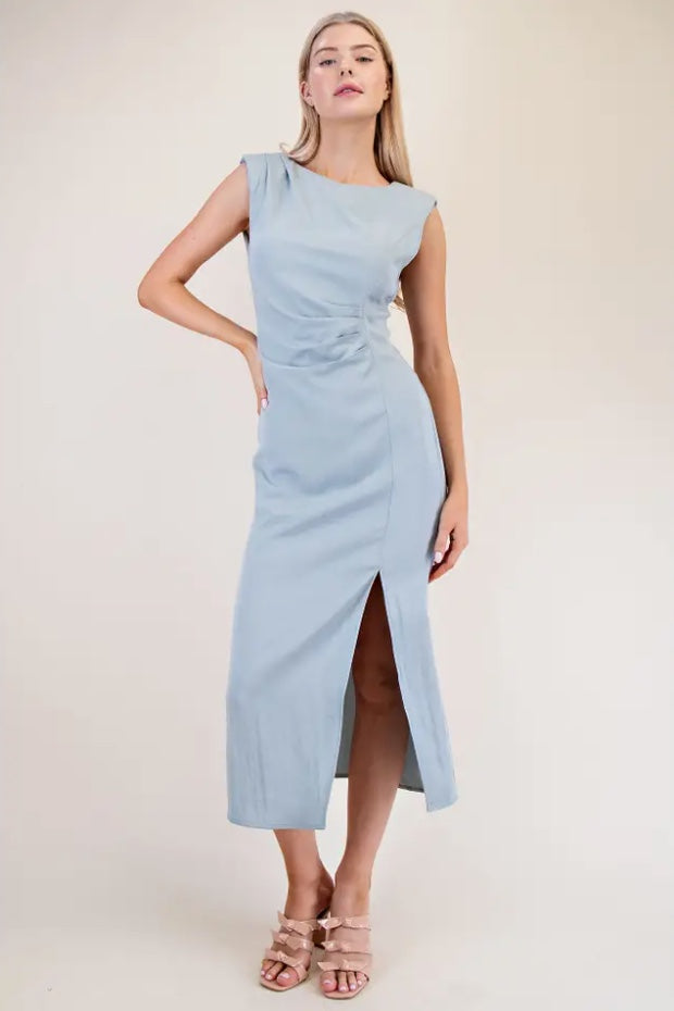 STRUCTURED PLEATED MIDI DRESS
