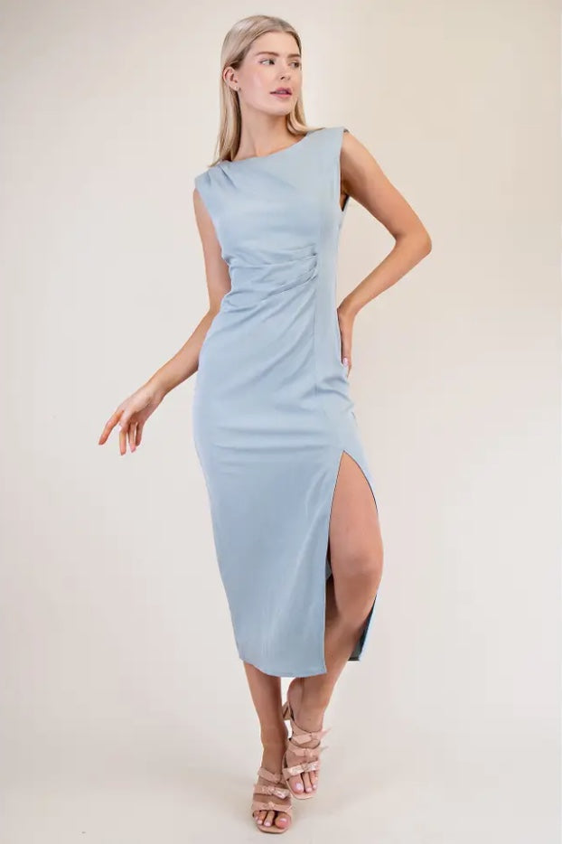 STRUCTURED PLEATED MIDI DRESS