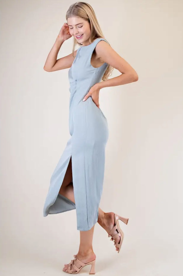 STRUCTURED PLEATED MIDI DRESS