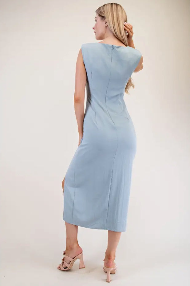 STRUCTURED PLEATED MIDI DRESS