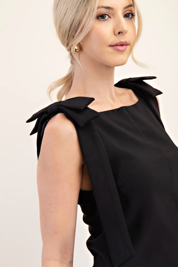 SHOULDER BOW SHIFT SLEEK MINI DRESS
