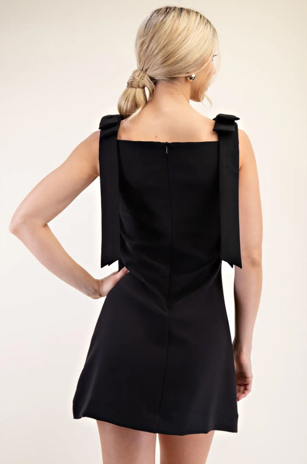 SHOULDER BOW SHIFT SLEEK MINI DRESS