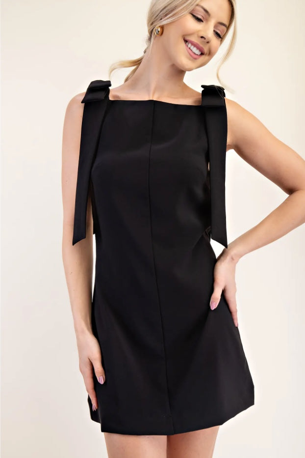 SHOULDER BOW SHIFT SLEEK MINI DRESS